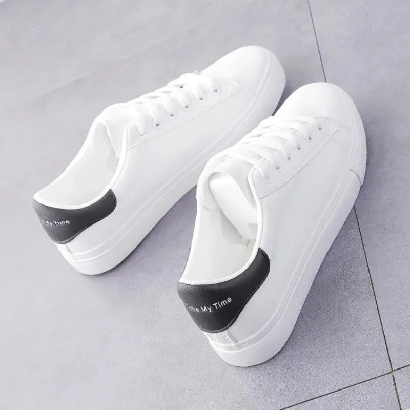 New Women Sneakers Fashion Breathble Vulcanized Shoes Pu Leather Platform Shoes White Lace Up Casual Shoes Zapatos Mujer