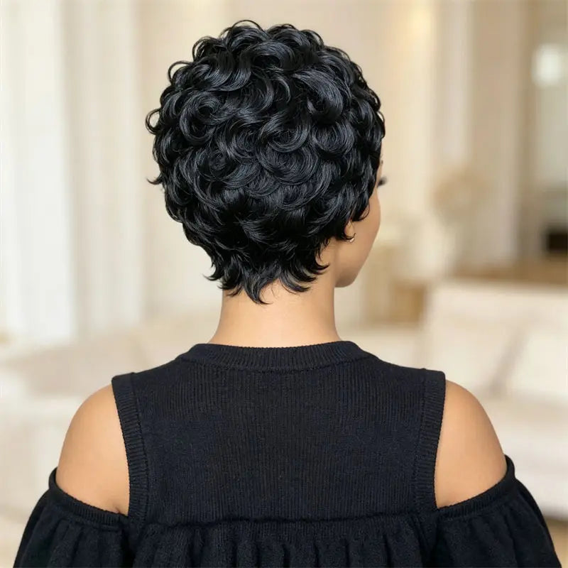Curly Pixie Wig with Bangs
