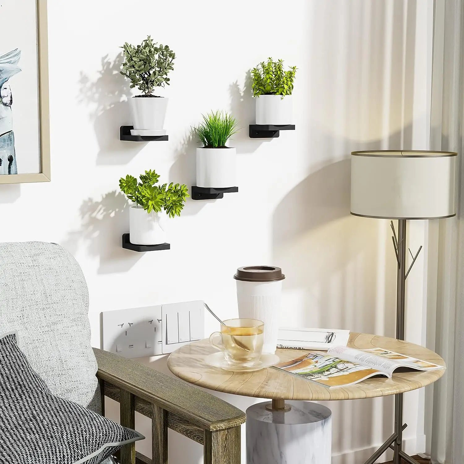 4PCS Floating Shelves For Wall Wood Shelf Display Ledges Room Decor Home Living Room Plant Flower Pot Tray Storage Garden Decora
