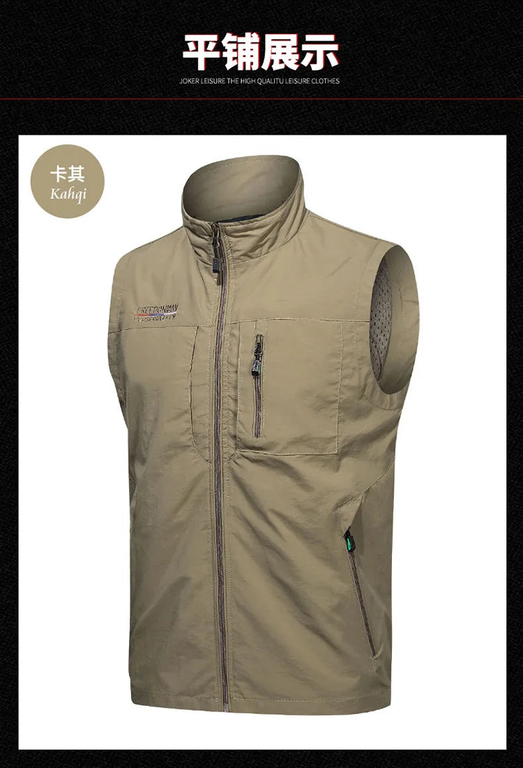 Men's Vest Thin Tooling Loose Quick Drying Outdoor Sports Multi Pocket Stand Collar Camping Fishing Vest Summer жилетка мужская