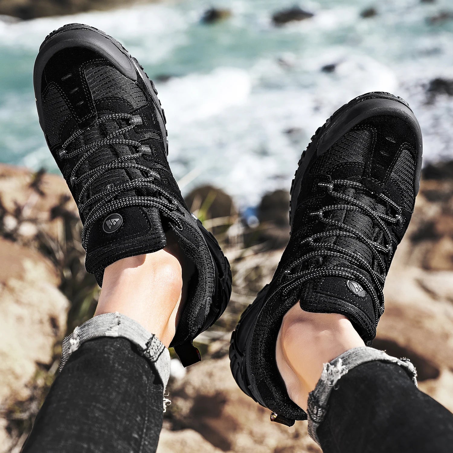 HIKEUP Zapatillas de senderismo para hombre de cuero de ante, calzado de exterior resistente al desgaste, zapatillas tácticas de trekking, senderismo y caza para hombre