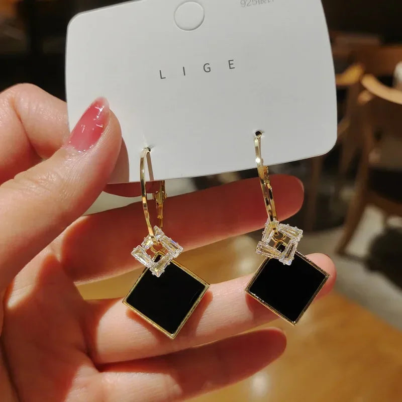 Pendientes de tuerca cuadrados de circonita azul de color plateado con borla larga para mujer, elegantes, delicados y encantadores, regalo premium para boda