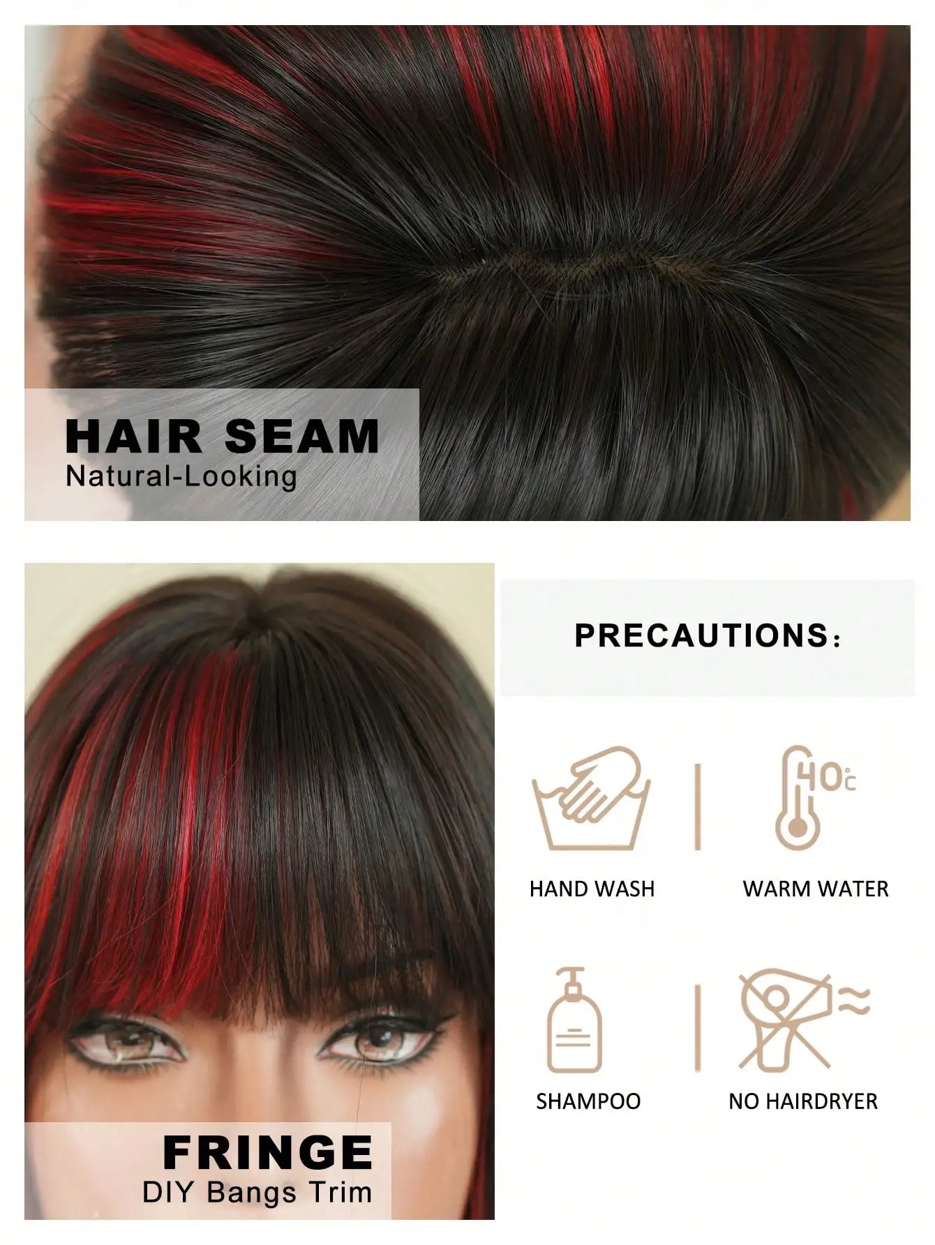 Highlights Black Red Bob Wig For Women 10in Short Straight Wig With Bangs, Heat Resistant Fiber Soft Synthetic Full Machine Hair Colorful Anime Costume Wig For Daily Party Wear & Holidays, Music Festival Cosplay Use, Edgy Y2K
