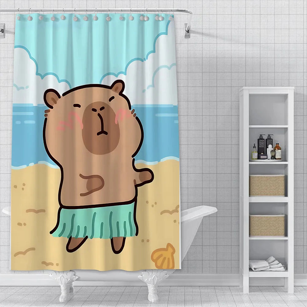 Shower Curtain Waterproof Polyester Fabric Paint Colorful Bath Curtains Kawaii Capybaras Home Bathroom Decor With Hook