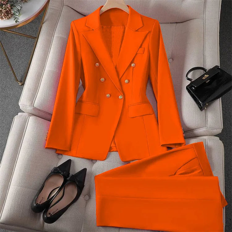 Casual Long Sleeve Blazer Pant Sets Suits For Woman Fashion 2 Pieces Set For Women Office Lady Coats Jackets