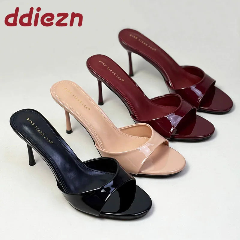 New Slip On Women Stiletto Heels Shoes Luxury Fashion Round Toe Ladies High Heels Pumps Shoes Female Slides Footwear