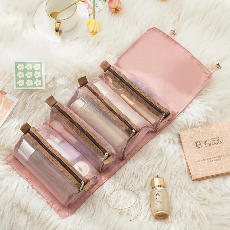Bolsa de cosméticos desmontable de gran capacidad, 4 en 1, portátil, plegable, de viaje, para guardar cosméticos, neceser
