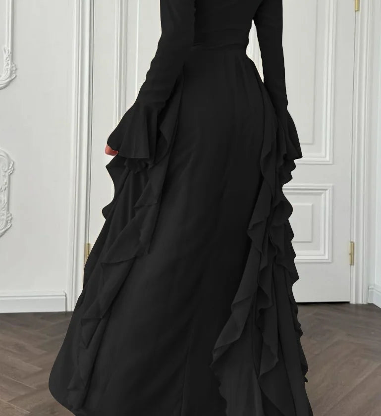 Elegant Party Women's Dresses Casual High Waisted Solid Color Design Flared Sleeves Dress Womens Clothing Outfits Dress