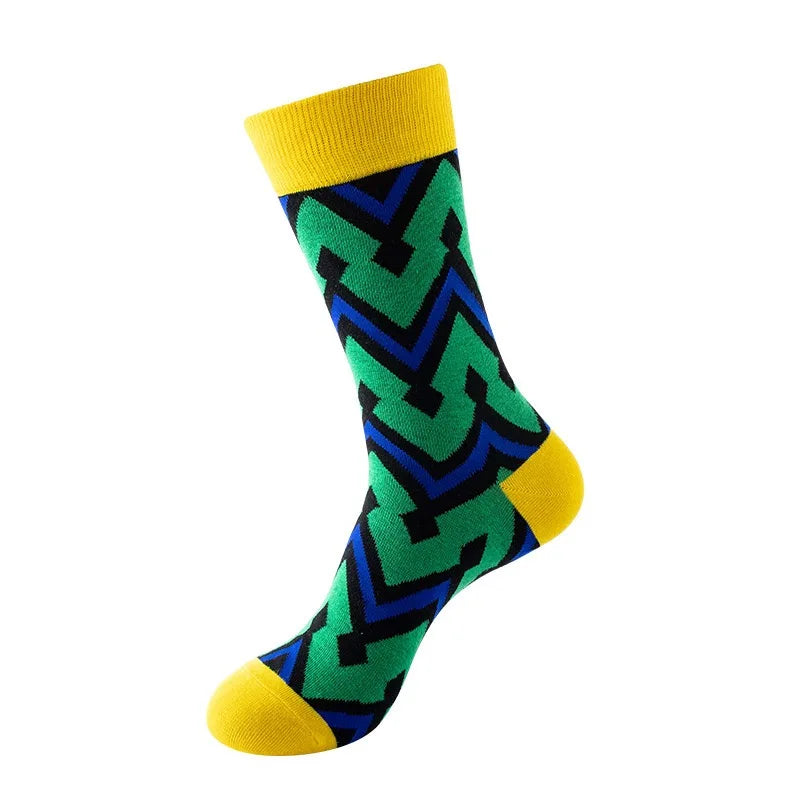 49 Patterns Fashion Business Men 100% Cotton Happy Lattice Socks Unisex Boys Combed Hip Hop Street Skateboard Funny High Sox Set