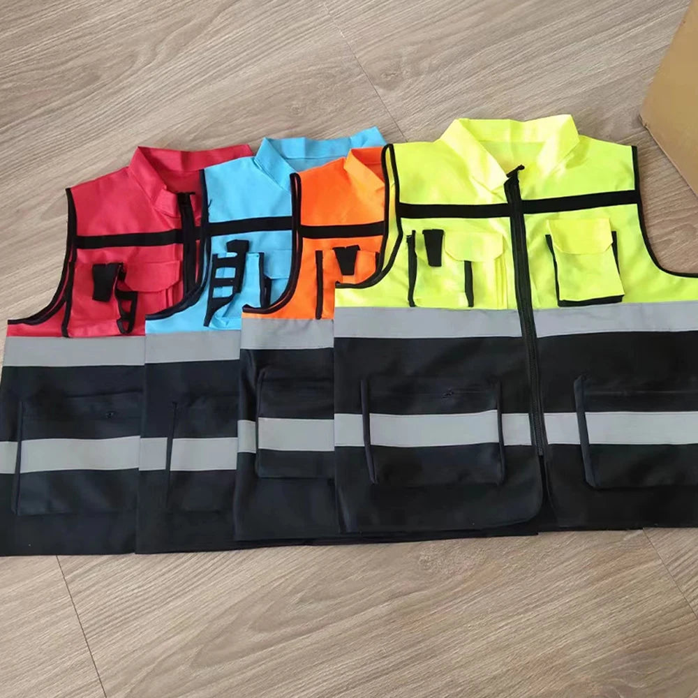 Workwear Vest With Logo Printing Night Construction Work Waistcoats Two Tone Vest Volunteer Uniform