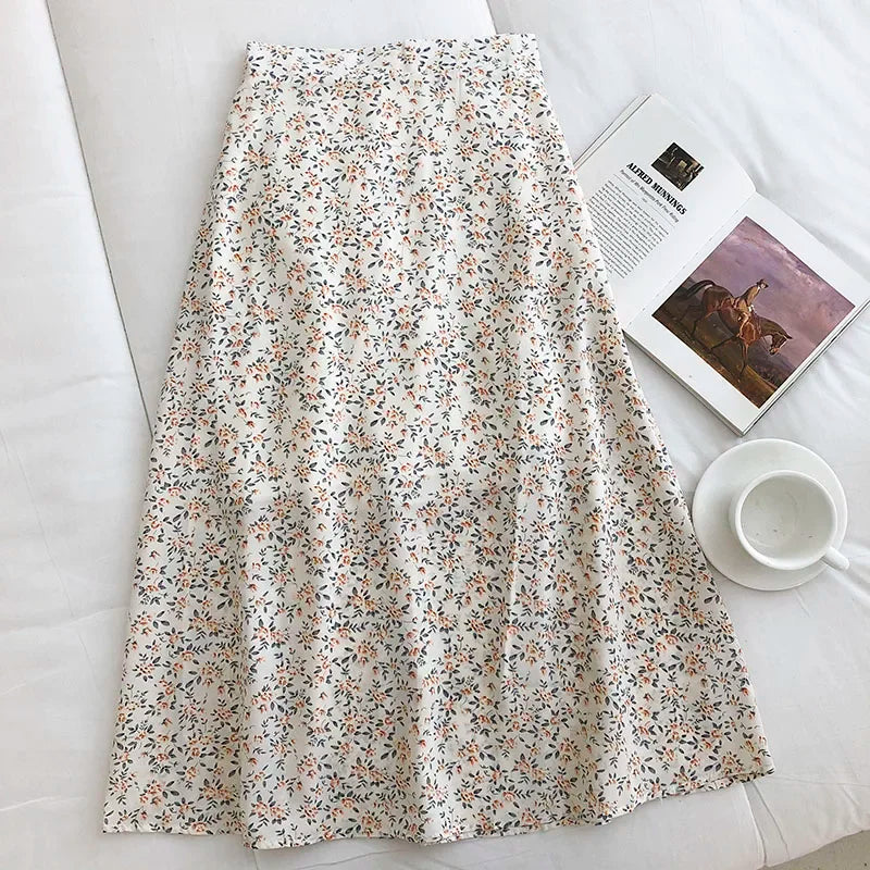 Woman Skirt Summer New Korean Ins Fashion Temperament Gentle Vintage Floral Slim Versatile High Waist Female Skirt