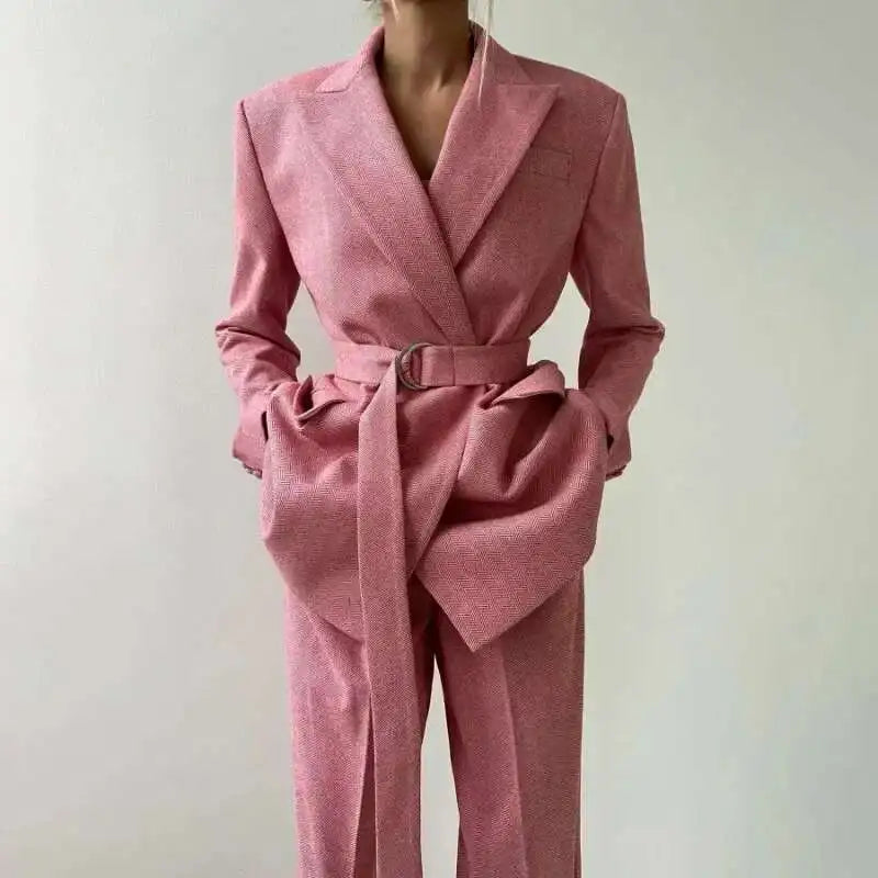 [Vibe] Women's Blazer Three Piece Solid Slim Vest Loose Blazer High Waist Pants Suit Streetwear Casual Female Pants Suit