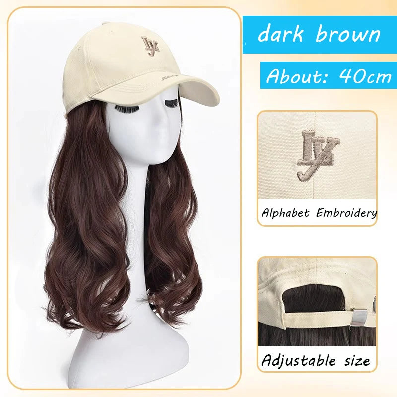 Synthetic Wig Hat Integrated Female New Highlight Fashion Hat Wig Fashion Baseball Cap Long Straight Hair Daily Wear