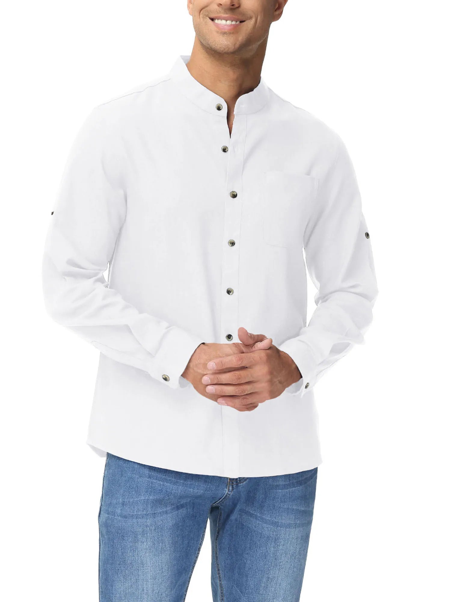 Men's Fashion Collar Henley Shirts Solid Color Casual Shirt for Vacation Men Business Casual Shirt Summer Breathable Daily Shirt