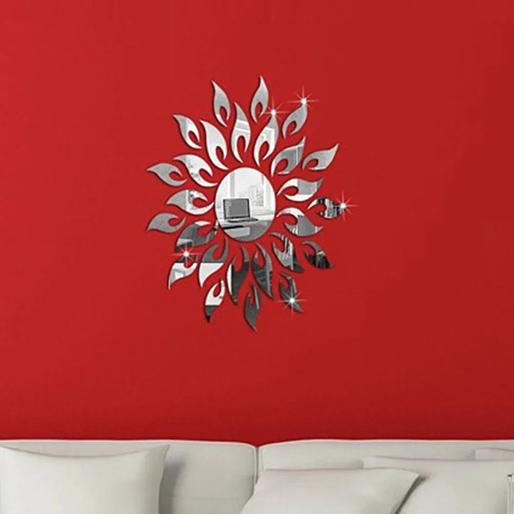 Wall Stickers for Room Decoration, Living Room and Home Decor, 1PC Reflective Sun Mirror PS Material
