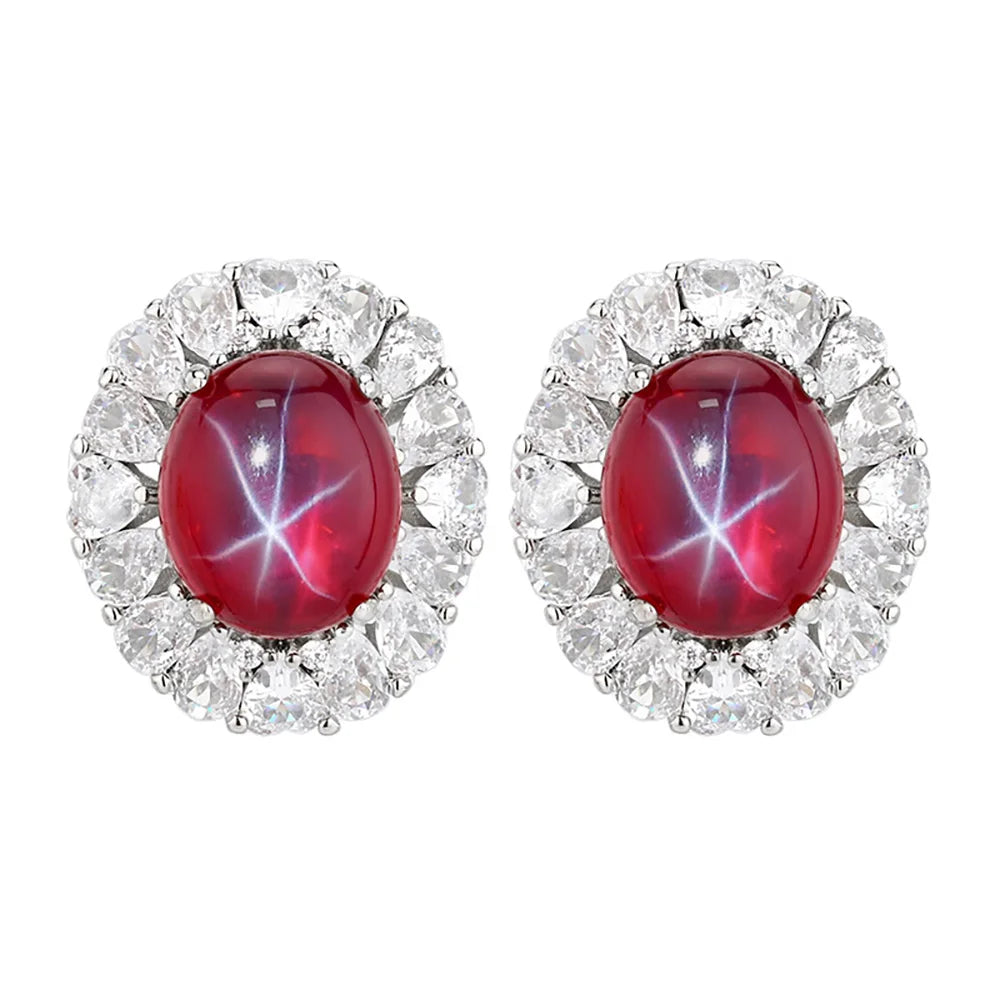 Women's Fine Jewelry Set Retro Lab Ruby Gemstone Necklace Pendant Ring Stud Earrings Wedding Party Accessories Anniversary Gift