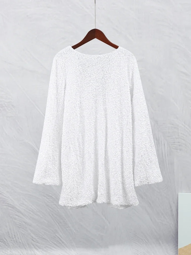Fashion Shining Sequin Mini Dresses Women Long Sleeve Bowknot Chic Short Robe Female Elegant Holiday Evening Party Look Vestidos