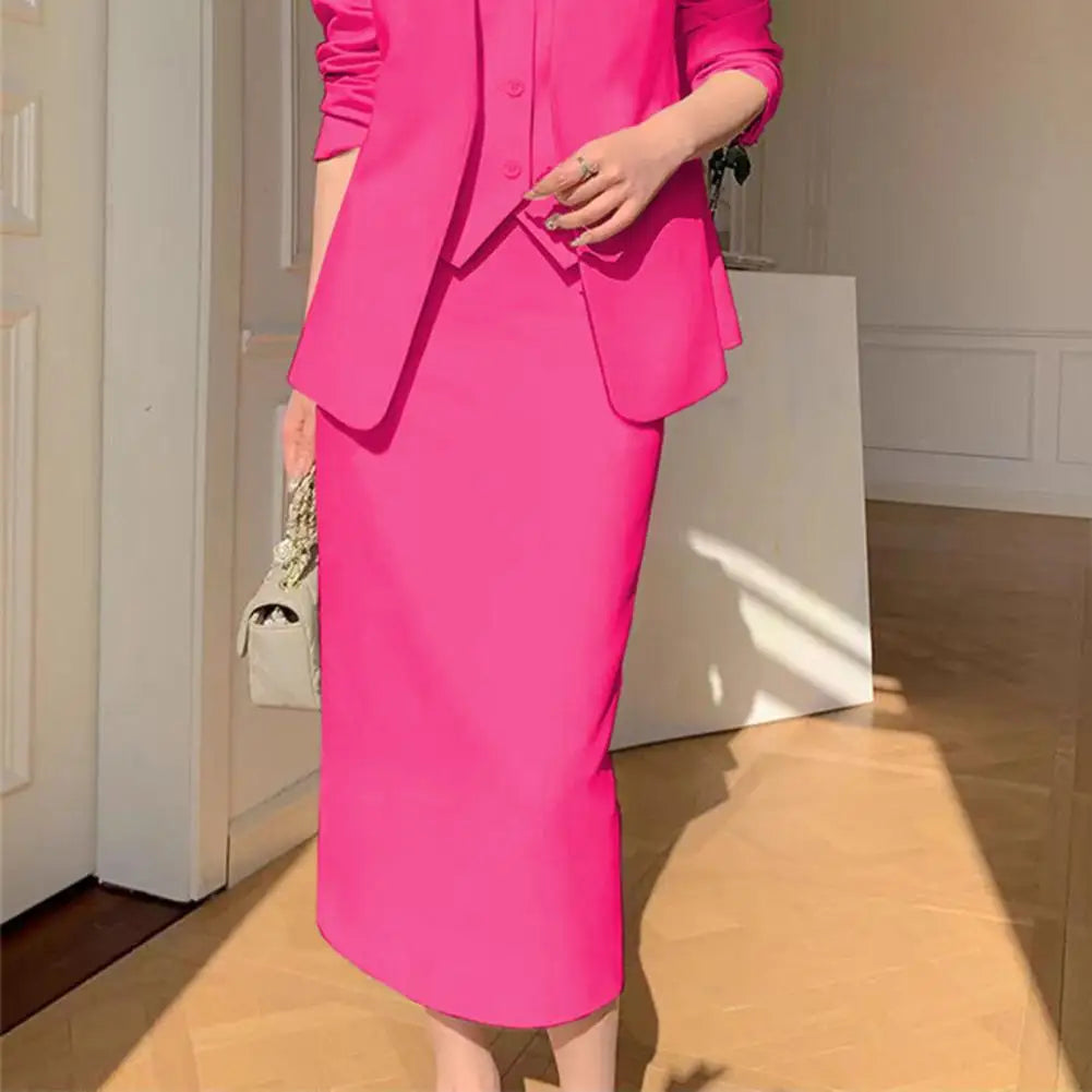 Conjunto de falda y chaqueta de traje para mujer, elegante, de oficina, de negocios, con falda midi, conjunto de falda de cintura alta para mujer que se desplaza al trabajo