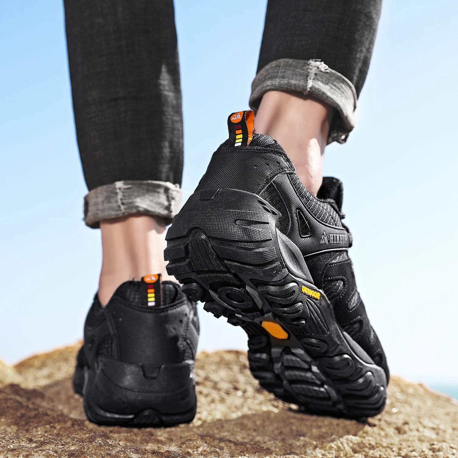 HIKEUP Zapatillas de senderismo para hombre de cuero de ante, calzado de exterior resistente al desgaste, zapatillas tácticas de trekking, senderismo y caza para hombre
