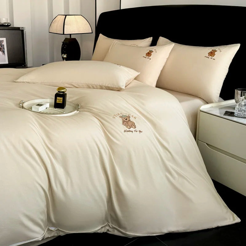Summer spring Bedding set Washed Silk Duvet cover Comforter 4pcs Bedding for Winter Bed Sheet Pillowcases Home Textiles