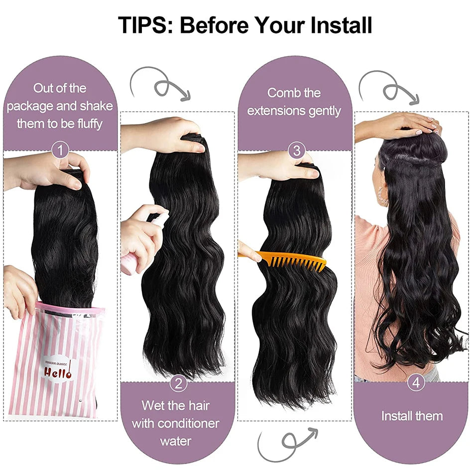 Extensions Long Synthetic Clip In Hair Wavy Clip In Hair Extensions 6Pcs/Set Piece Synthetic Ombre Blonde Brown Thick Hairpieces