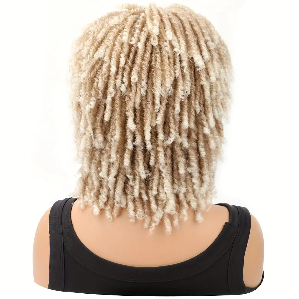Dreadlocks Wig Synthetic Blonde Mix Light Brown Afro Curly Twist Wig Glueless Faux Locs Wig Natural Soft Dreads Wig For Women