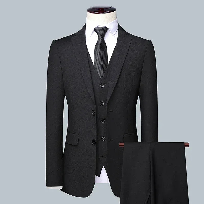 Suit (Blazer+ Vest + Pants) Men's Fashion Business Fit Wedding Professional Casual Single Breasted Gentleman Groom Dress Suit