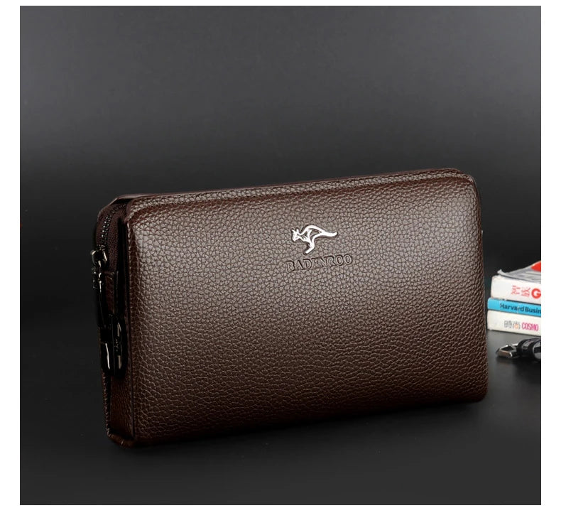 Luxury Brand Men's Wallet Leather Long Wallet  PU Leather Wallet Men Double Zipper Coin Pocket Purse Business Clutch Phone Bag