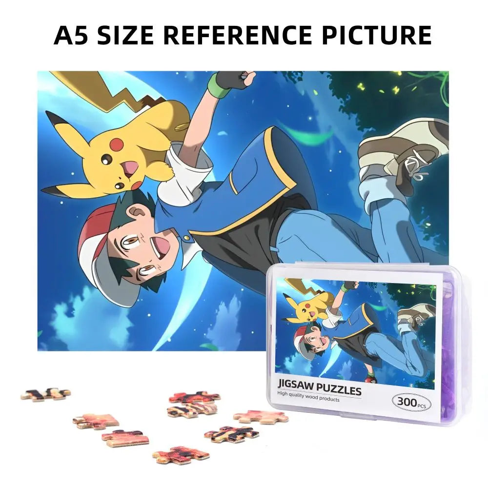 Pokemon Characters Pikachu Cartoon Wooden Puzzles for Children Jigsaw Puzzles 300 Pieces Educational Toys Gift for Kids