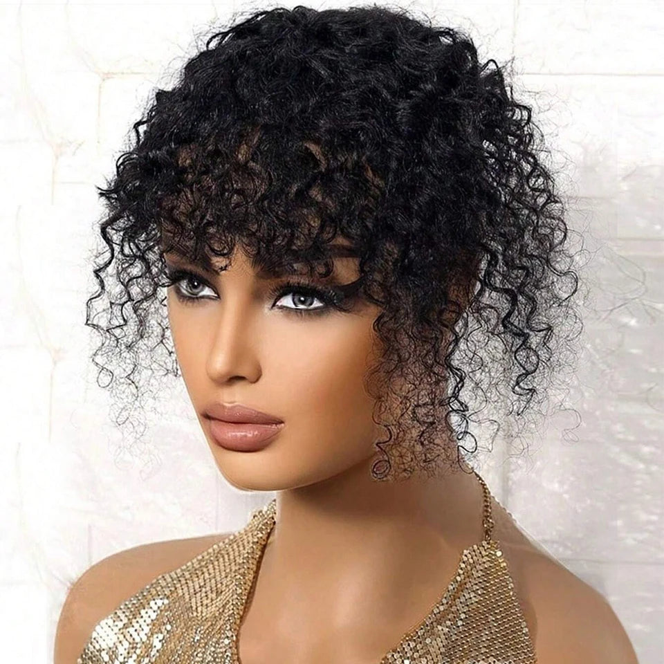 Topper Cheveux Humains Frisés Crépus Noirs Naturels Avec Frange Pour Femmes Aux Cheveux Fins Invisible Partie En T Extensions À Clipser
