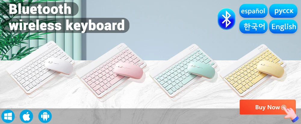 Teclado y ratón inalámbricos Bluetooth para IOS Android Windows Tablet para iPad Air Mini Pro teclado español coreano portugués ruso
