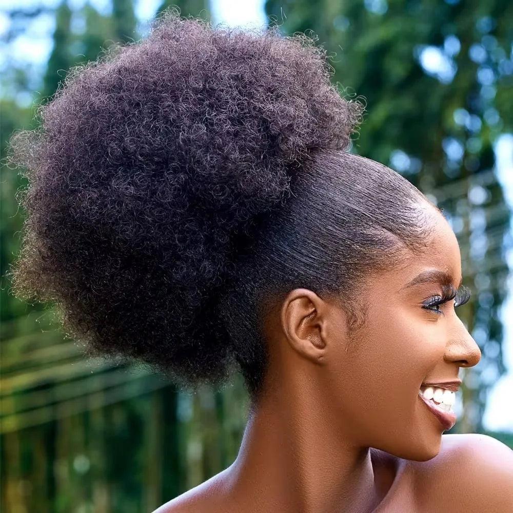 Large Afro Puff Drawstring Ponytail Short Kinky Curly Hair Bun Extension Synthetic Hairpieces Updo Hair Extensions with Clips