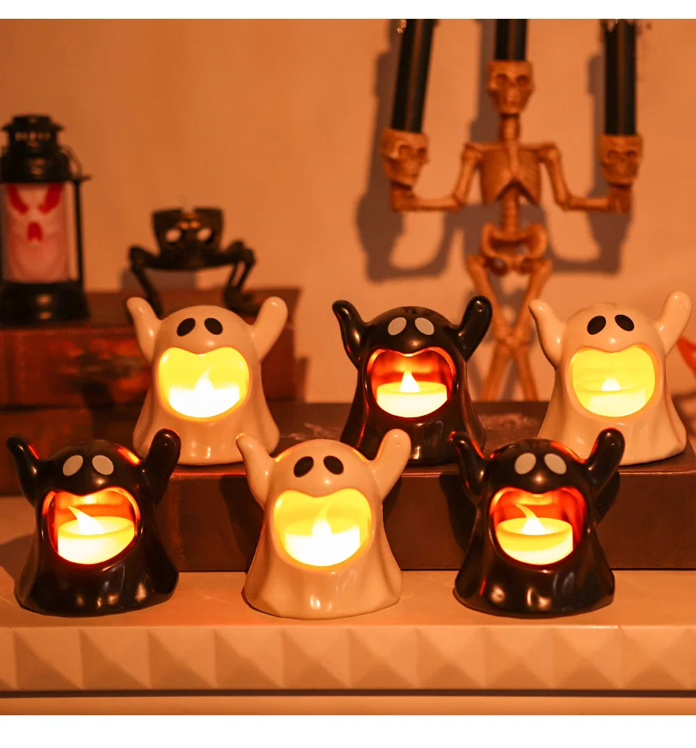 LED Electronic Candle Lights Kawaii Ghost Lights Halloween Scary Atmosphere Ornaments Kid Gift Party Desktop Decoration Props