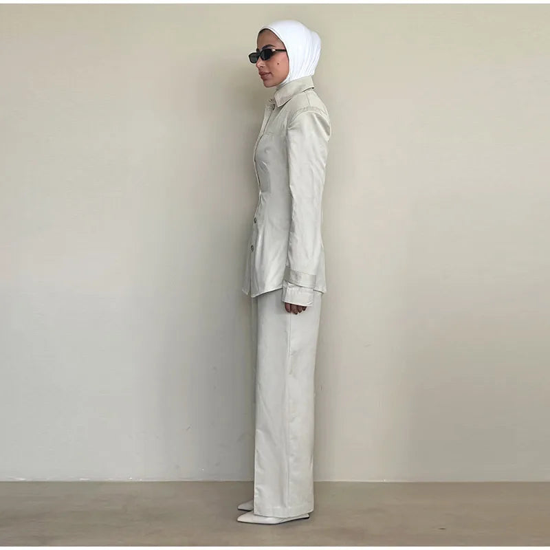 Chic Single Breasted Pants Sets Women Lapel Full Sleeve  Slim Waist Tops Straight Pants  Autumn Lady Street Commute Suits