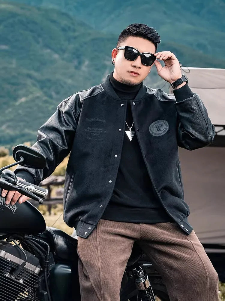 Men's Baseball Jacket, Plus Size, Loose, Spliced Cotton, Basic Mass Jackets, Autumn And Winter American Jacket, 7XL