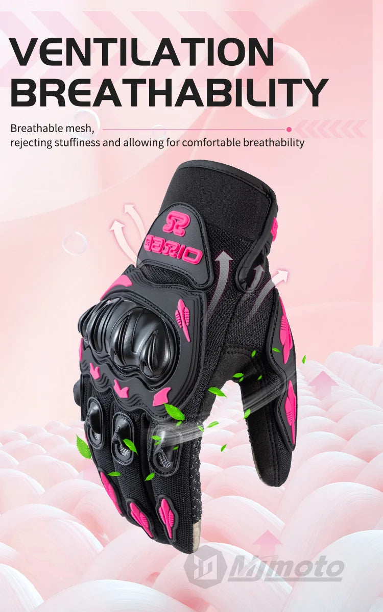 AXIO New Lady Pink Motorcycle Cycling Gloves Touchscreen Motocross Glove Wear-resistant Non-slip Motorbike Glove Mesh Breathable