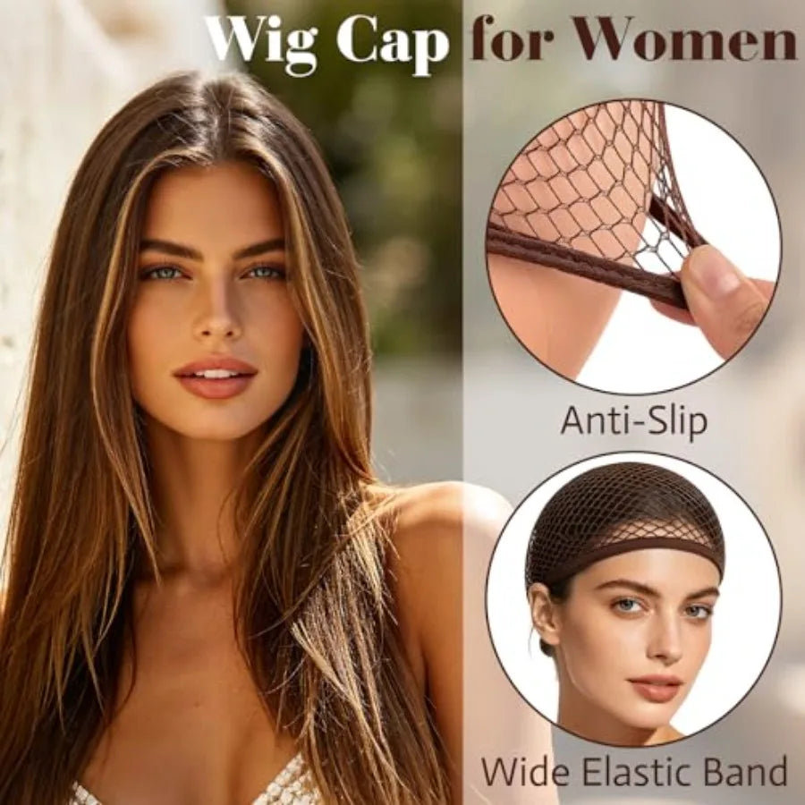 6 Pcs Mesh Wig Caps for Women, Closed-End Fishnet Wig Cap Bulk Liner Weaving Hair Net for Women Men Halloween Cosplay Costume D