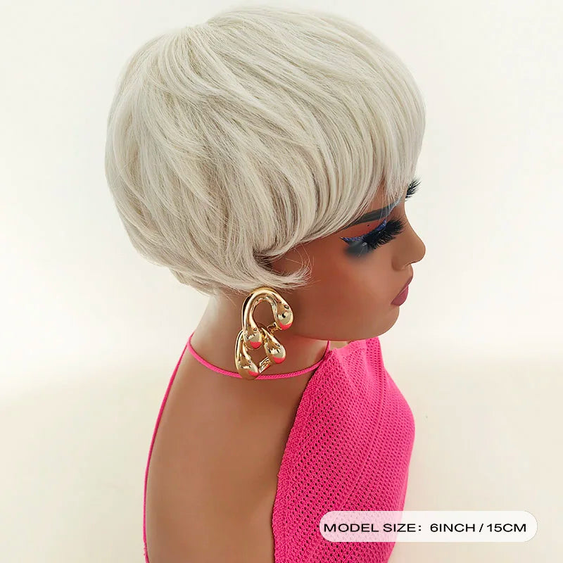 Pixie Cut Wigs With Bangs Blond Short Layered Pixie Wigs Natural Synthetic Hair For Women Daily Use 6 Inch