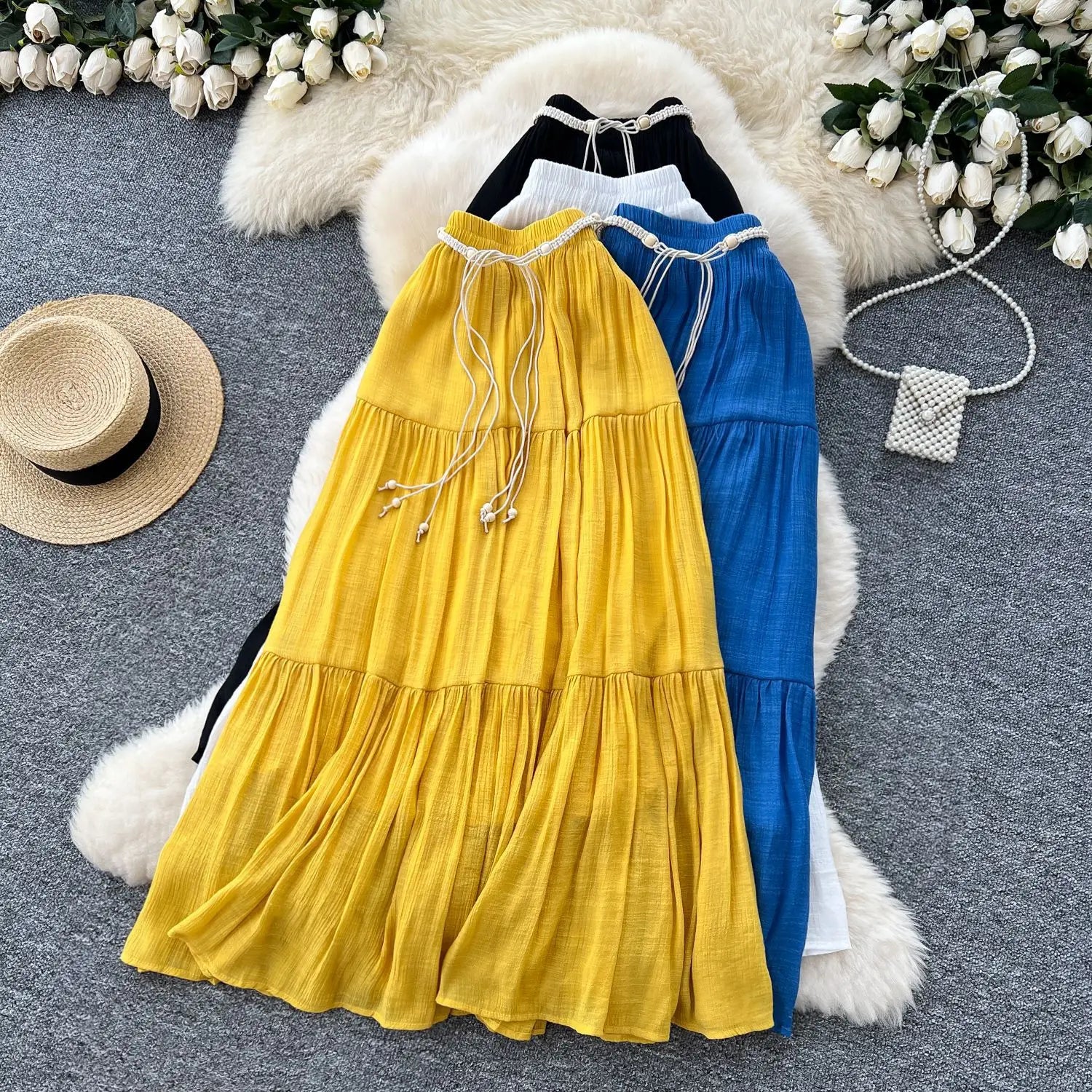 Skirts Women Long Skirt A Line Slim Fit Streetwear High Elastic Waist Elegant Splice Y2k Work Beach Work Casual Summer