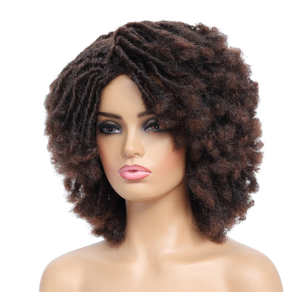 10Inches Braided Wigs  Afro Bob Wig Synthetic DreadLock Wigs For Black Woman Short Curly Ends Cosplay Yun Rong Hair