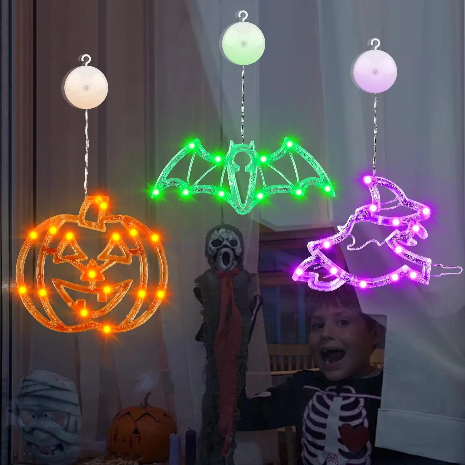 Halloween Led String Lights Ghost Pumpkin Spider Hat Modeling Lamp with Suction Cup Festival Party Halloween Decoration New
