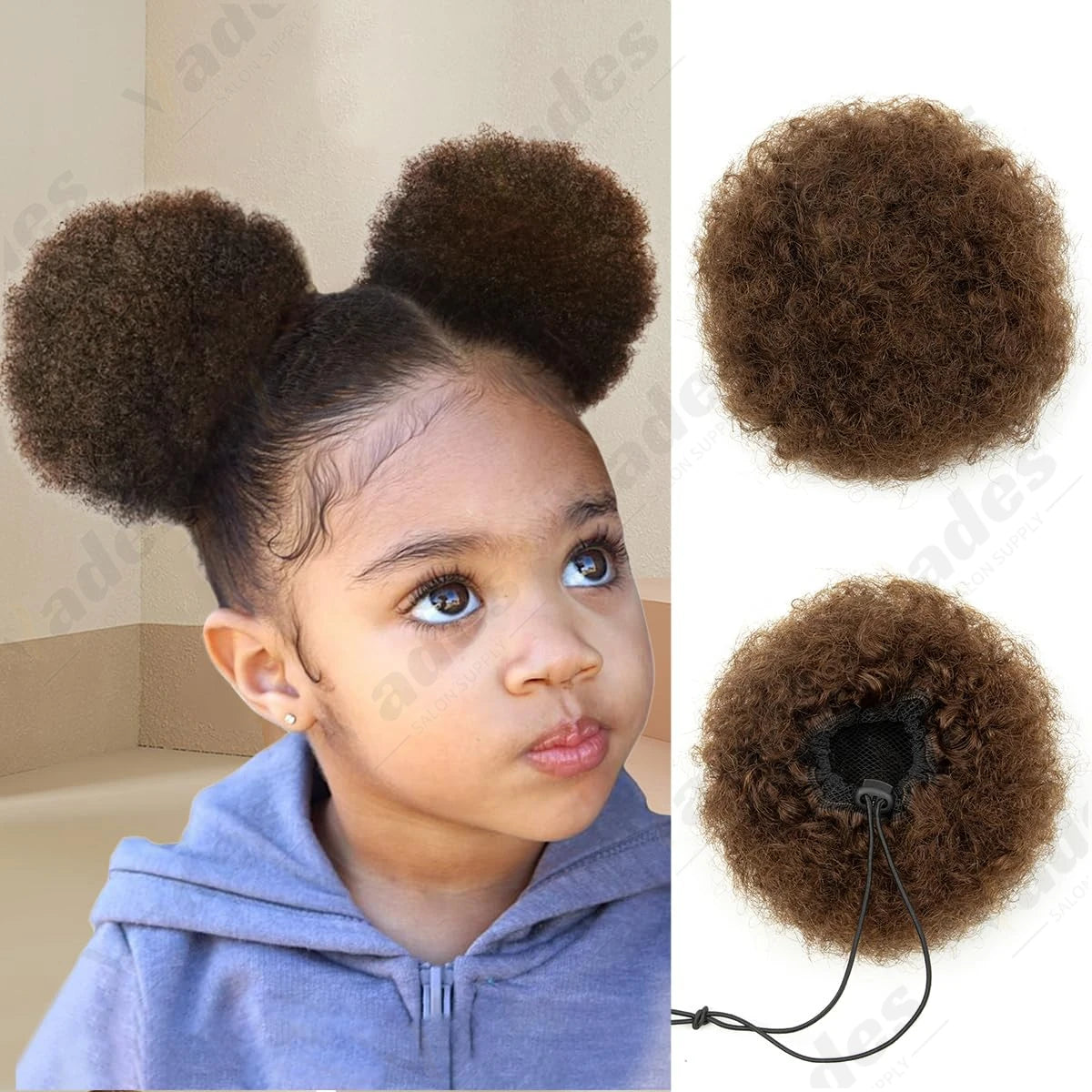 VADES HAIR Afro Puff Hair Bun Human Hair Small Drawstring Ponytail Natural Black Curly Hairpiece 4 6 8 inch One piece per pack