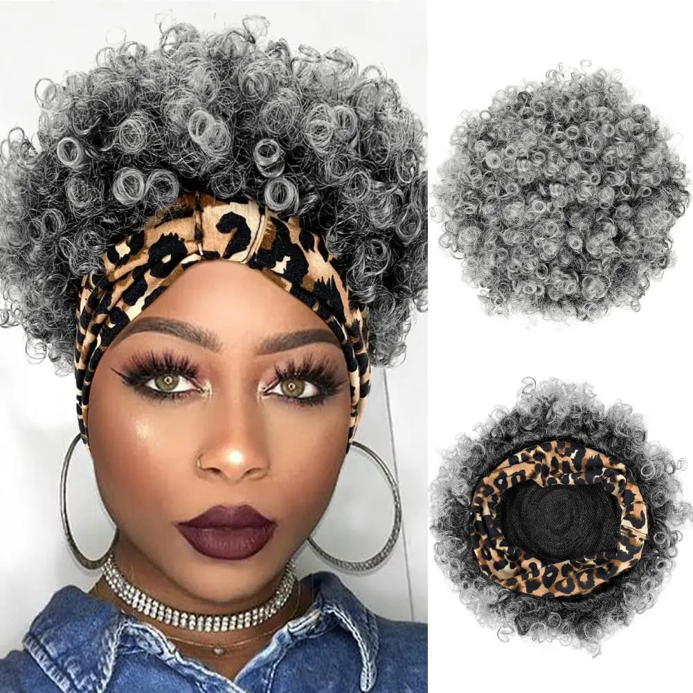Short Ombre Headband Wig Kinky Curly Headband Wig with Bangs for Women Synthetic Afro Curly Wig with Headband Attached Blonde K
