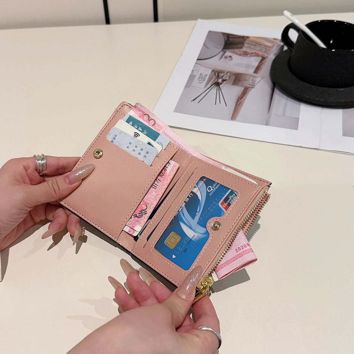 Carteras de diseño de lujo para mujer, tarjetero multifunción de piel sintética, cartera pequeña de mujer