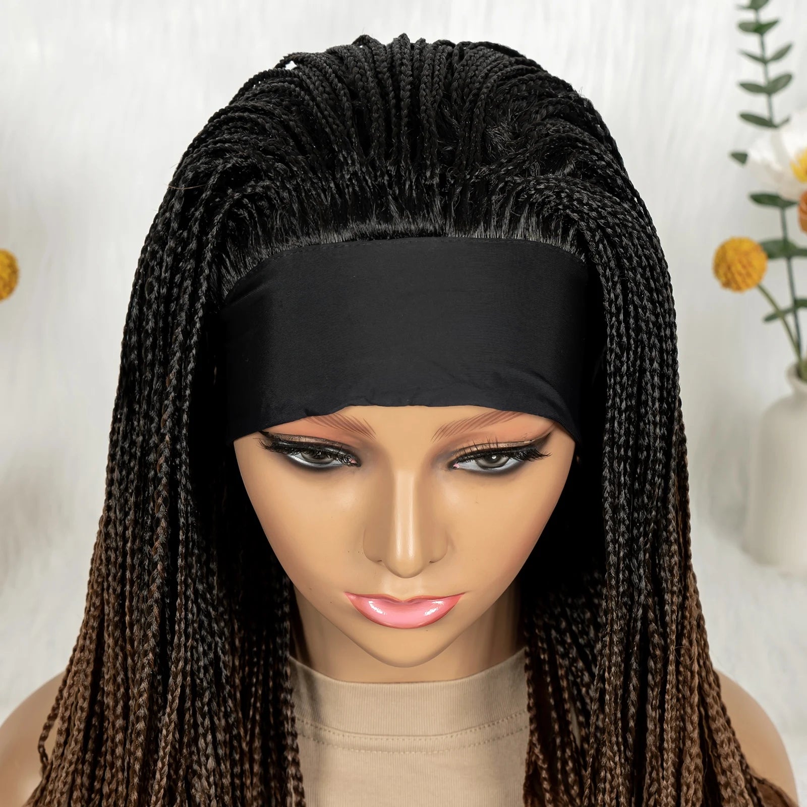 Silk Headband Wig Braided Wigs with Curly Ends Headband Wigs Knotless Braided Wig Easy to Wear for Black Women