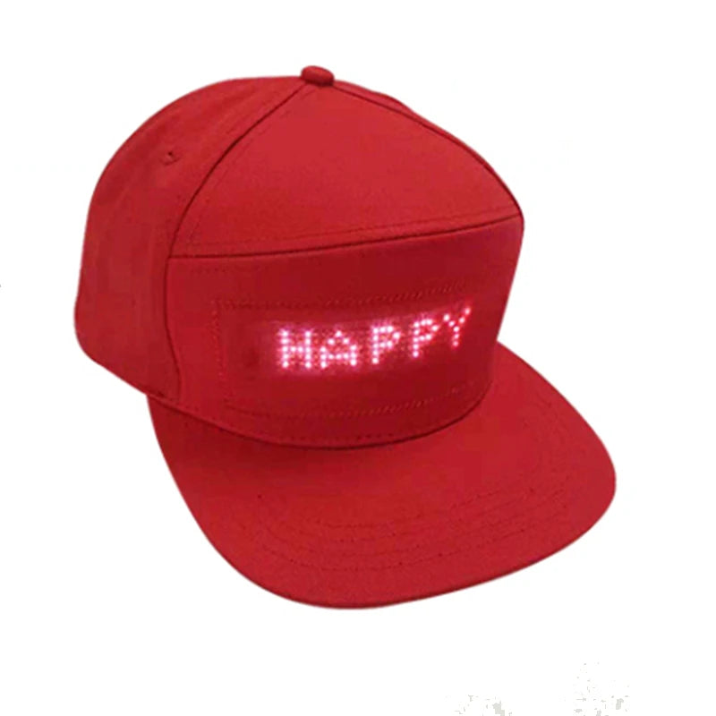 Gorra de béisbol unisex recargable por USB con Bluetooth, aplicación programable, pantalla LED de mensaje desplazable, gorra Snapback de hip hop