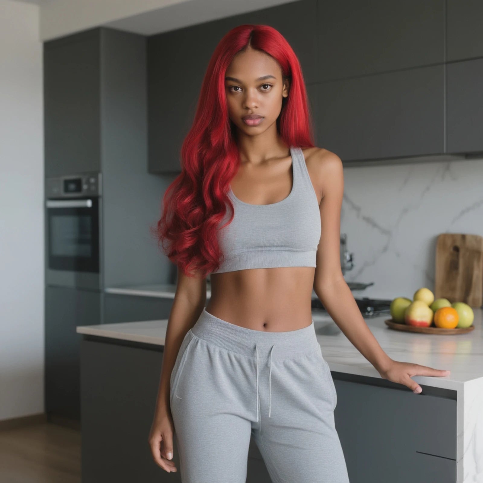 Wine Red Curly Wig