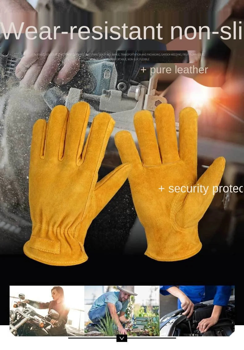 Work Gloves Cowhide Leather Men Working Welding Safety Protective Garden Sports MOTO Driver Wear-resisting Construction Gloves