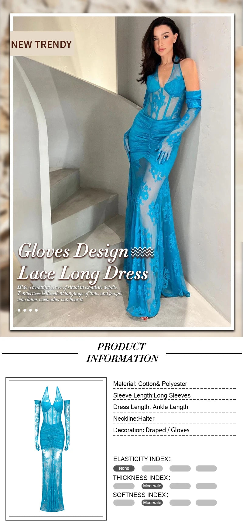 VC Fashion Party Dresses For Women Sexy Lace Halter Long Sleeves Gloves Design Maxi Gowns Vestidos