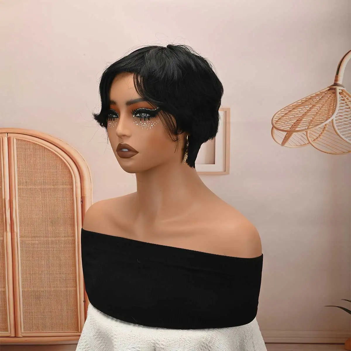 Black Pixie Cut Wig for Women, Side Bangs Short Synthetic Wig, Natural Looking Heat Resistant Wig for Daily Party Cosplay